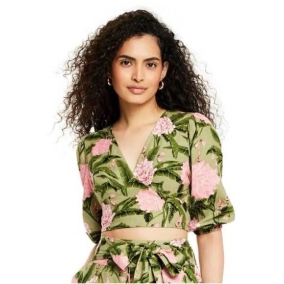Agua Bendita x Target Peony Print Tie Wrap Top, Size XS - Picture 3 of 11